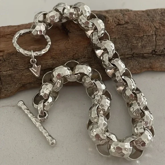 Silpada Hammered Sterling Silver Rolo Link Bracelet B1610 - Picture 5 of 11